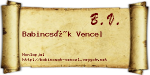 Babincsák Vencel névjegykártya